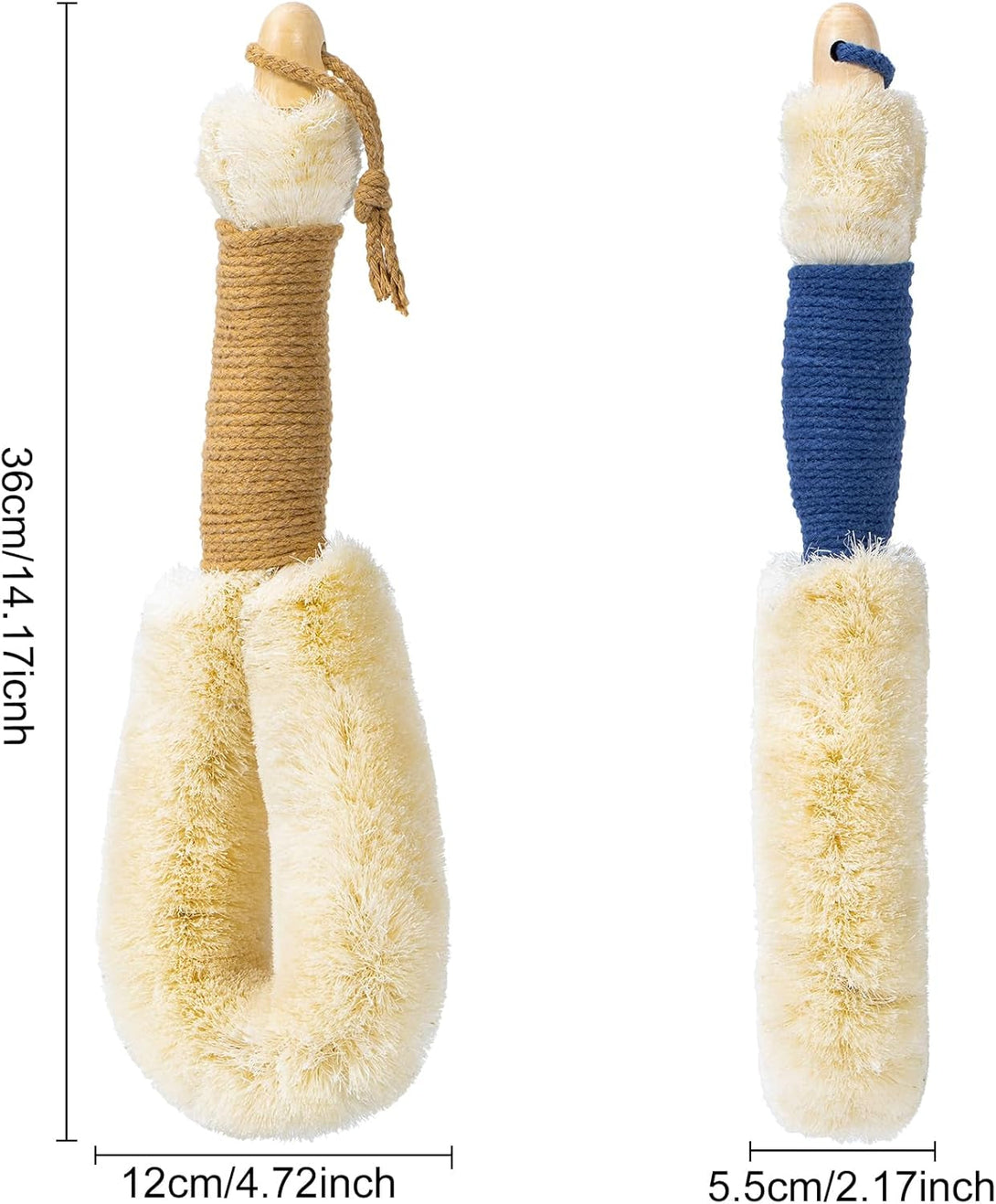 2Pcs Large Dry Brushing Body Brush for Lymphatic Drainage, 14.17" Natural Fibers Sisal Shower Brush for Cleaning Body, Exfoliator Back Scrubber for All Kinds of Skin, Bath, Royal Blue & Khaki