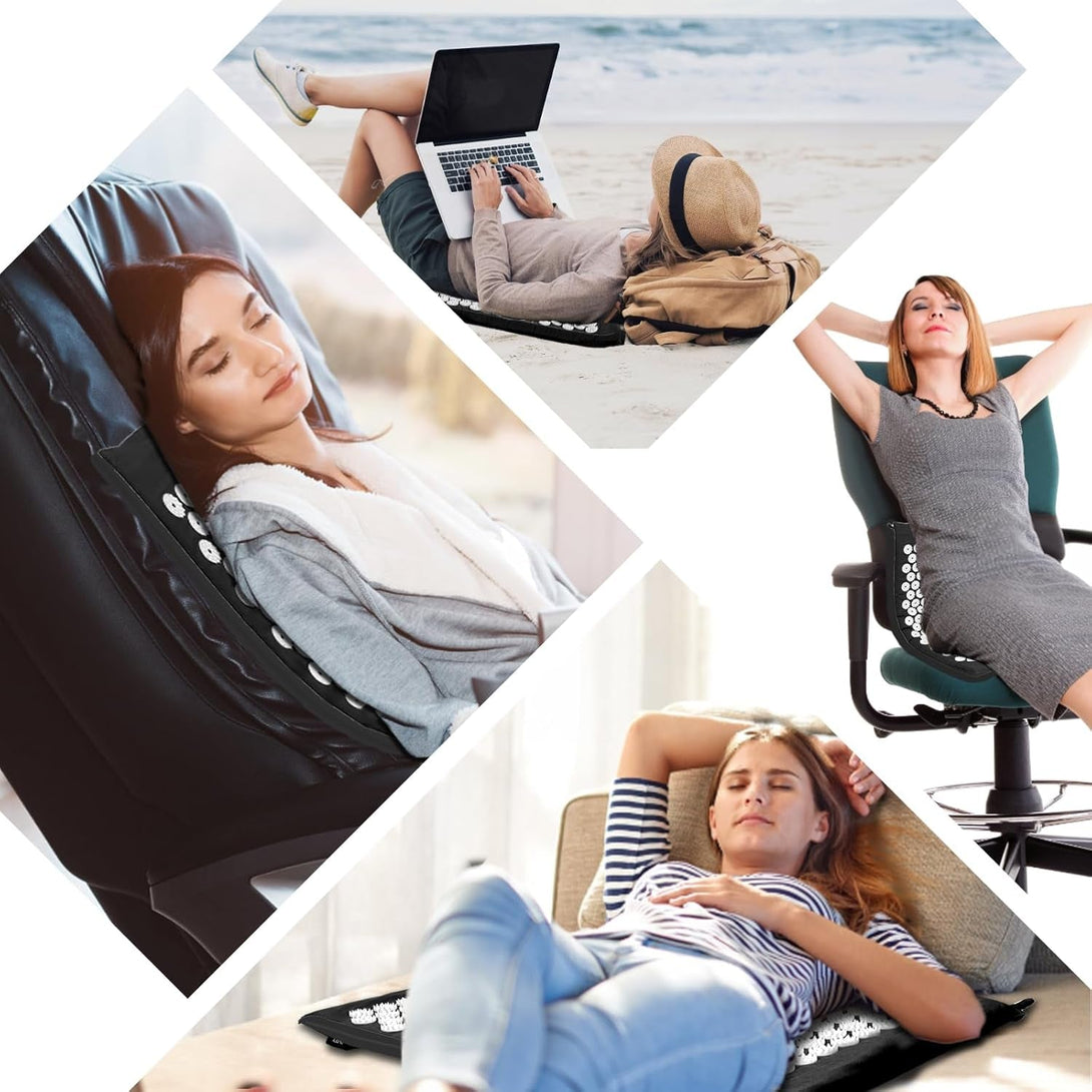 Acupressure Mat Set, Acupuncture Point Massage Pillow, Relieving Neck and Back Pain, Muscle Relaxation and Stress Reduction, Sciatica Relief, Suitable for Men and Women, Carry a Handbag, Black White