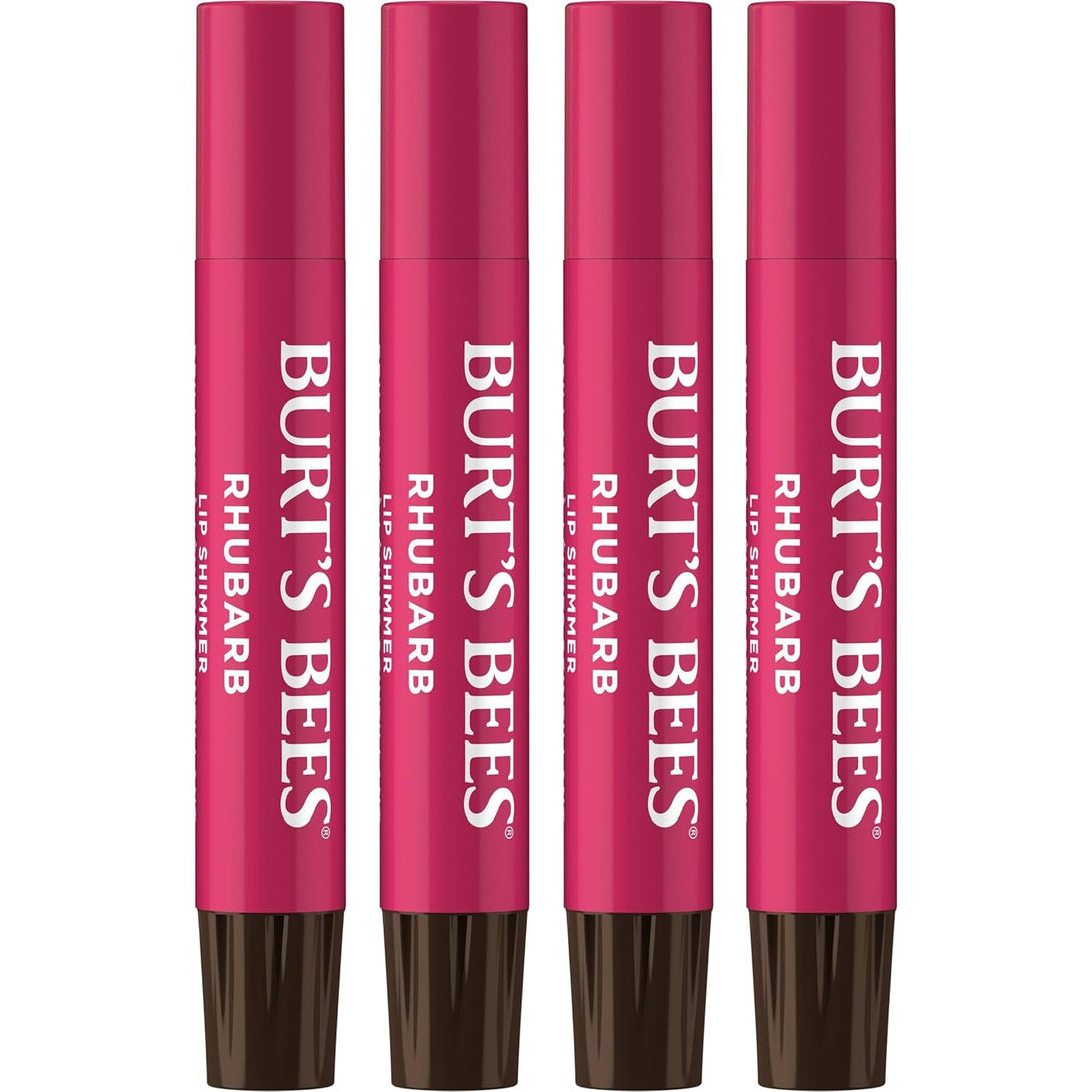 Burt'S Bees Shimmer Lip Tint Set, Tinted Lip Balm Stick, Moisturizing for All Day Hydration with Natural Origin Glowy Pigmented Finish & Buildable Color, Rhubarb (4-Pack)