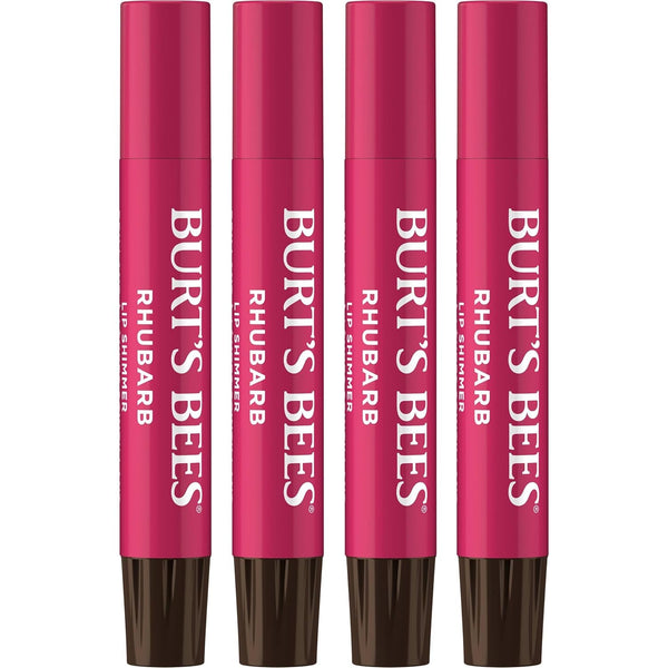 Burt'S Bees Shimmer Lip Tint Set, Tinted Lip Balm Stick, Moisturizing for All Day Hydration with Natural Origin Glowy Pigmented Finish & Buildable Color, Rhubarb (4-Pack)