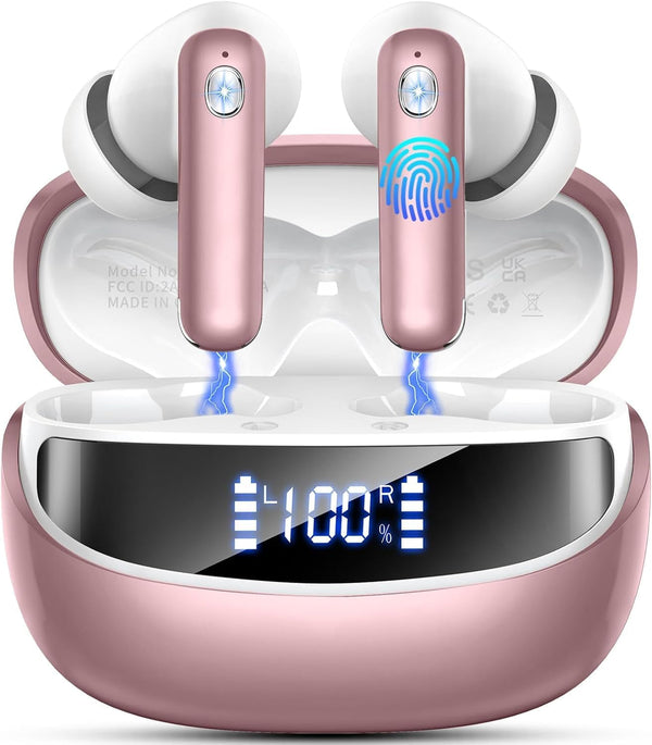 Nerunsa Wireless Earbuds Hifi Stereo Deep Bass, in Ear Earbuds IP7 Waterproof Bluetooth Earphones