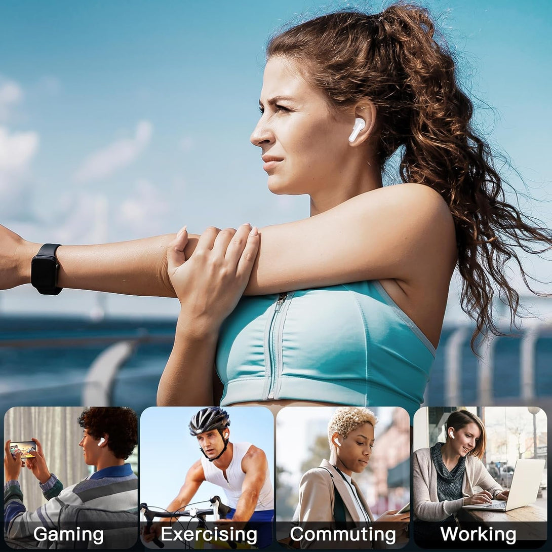 Kurdene Wireless Earbuds, Bluetooth 5.3 in Ear Buds Light Weight Headphones with Deep Bass Sound,48 Hours Playtime Headset,Clear Calls Earphones with Mics for Sports Workout White