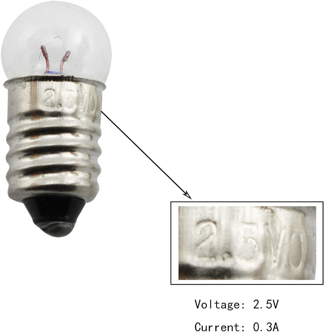 10-Pack E10 Mini Light Bulbs Screw Base Indicator Light Incandescent Bulb Old-Fashioned Flashlight Lamp for Physical Electrical Experiment 2.5V 0.3A (No Base)