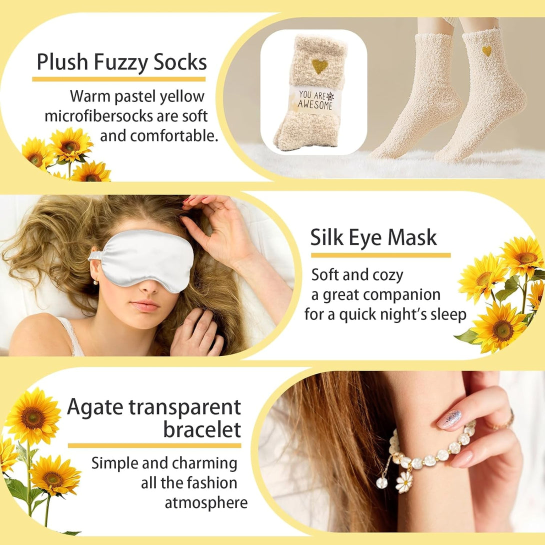 Birthday Gifts for Women, Sunflower Self-Care Package, Sending Sunshine Get Well Gifts for Women, Her, Sister, Mom, Best Friends, Unique Relaxation Spa Basket Perfect for Valentine'S Mother'S Day