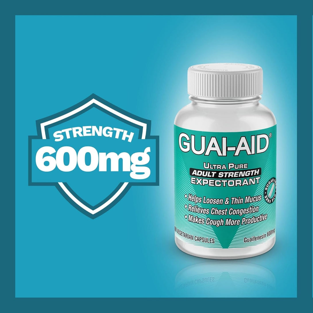 100 600Mg Guaifenesin Caplets “For All-Day Everyday Mucus Relief” Controls Phlegm, Cough, Chest Congestion, Colds & Flu.