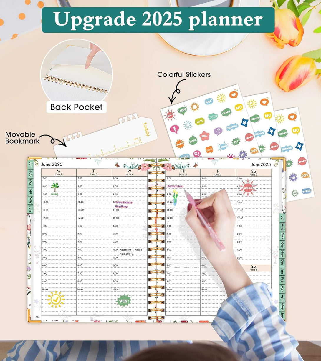 2025 Appointment Book, 2025 Academic Planner 18 Months Weekly and Monthly (January 2025 - June 2026), 8.5"X11" Daily Hourly Planner 60-Minute Time Slots, Spiral Calendar Schedule Book for Work Home School, Wildflower Garden