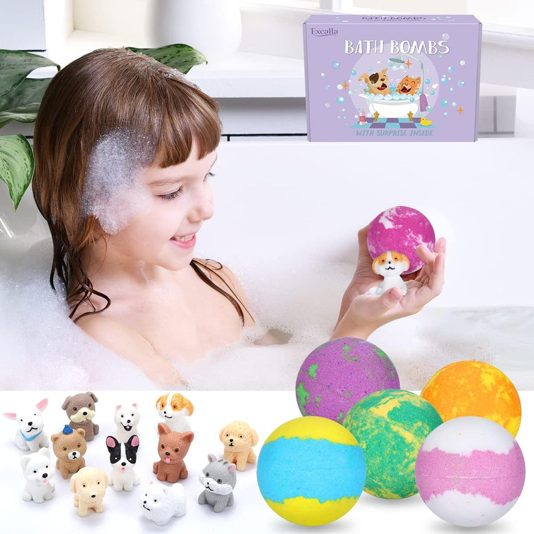 Bath Bombs for Kids with Surprise Toys inside for Girls Boys - 12 Pcs Bubble Bath Fizz Balls Gift Set with Puppy Toy, Gentle and Kids Safe for Easter Eggs Stuffers