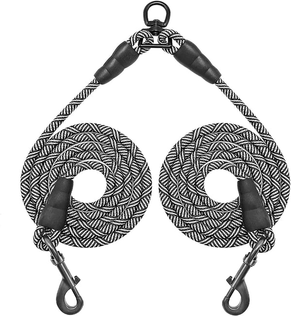 5 FT Double Dog Leash Coupler, Extension Rope for Two Dogs Walking, No Tangle Dual Strong Dog Lead Splitter, for Large Strong Medium Dogs (3/8" X 1.5M -Black)