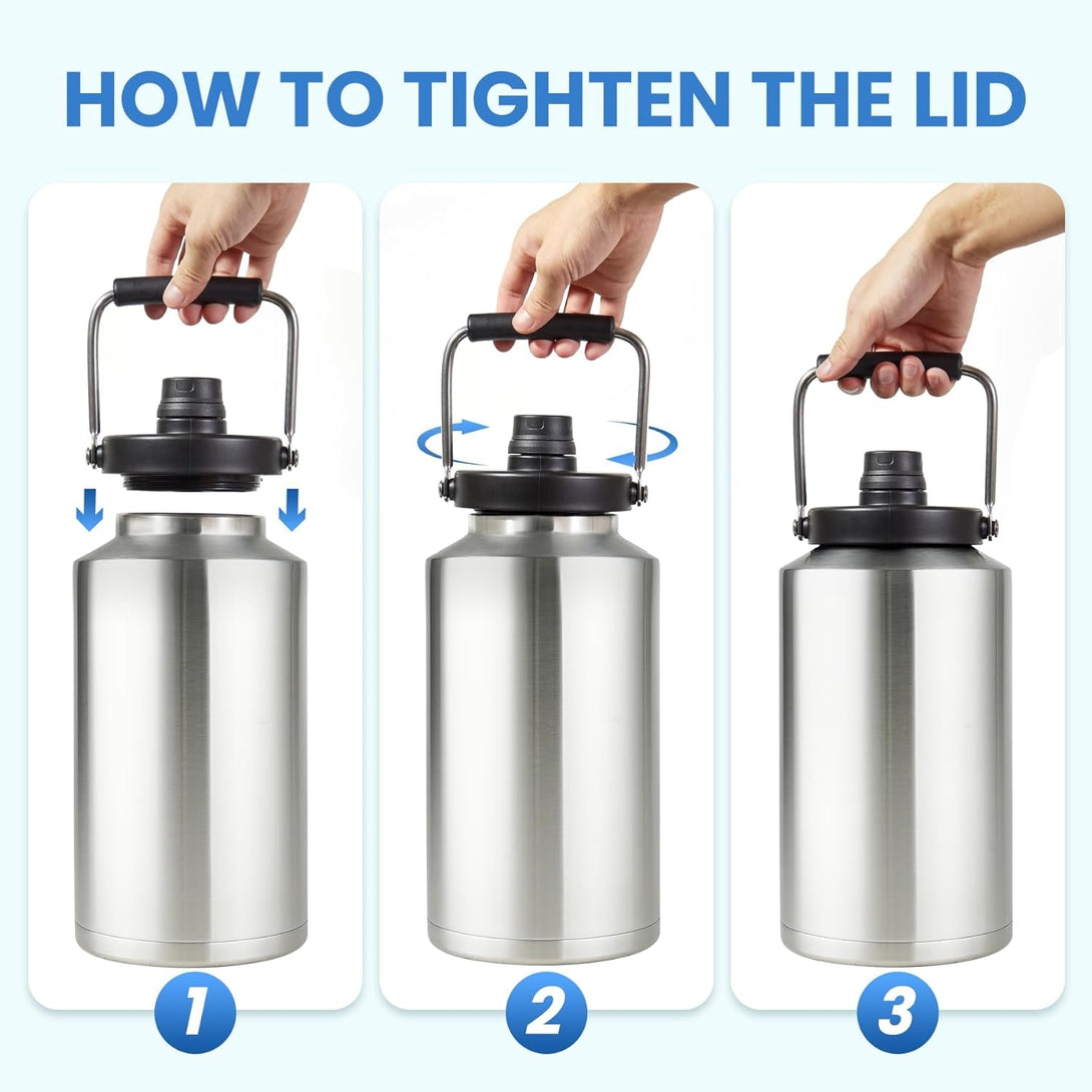 1 Gallon Water Jug Bottle Insulated, 128 Oz Stainless Steel Water Bottle Wide Mouth Double Vacuum Dishwasher Safe BPA Free for Hot & Cold Drinks