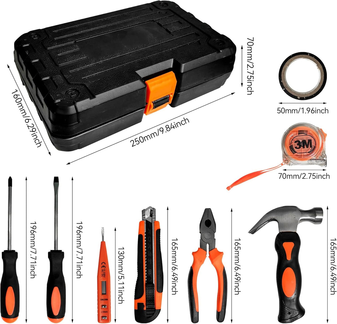 8 Piece Hand Tool Set, High Strength Steel Tools for Home Repair, Car Maintenance, Furniture Assembly with Convenient Storage Case, Basic Tool Kit for Home Use