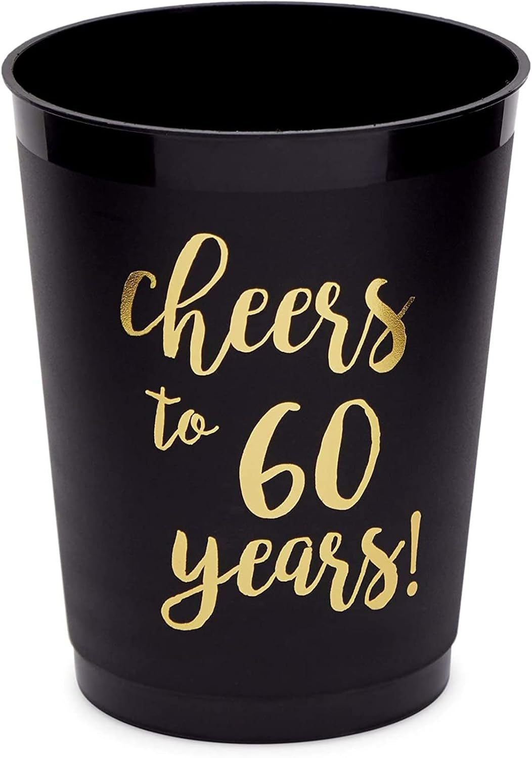 16 Pack Cheers to 60 Years Plastic Party Cups - 60Th Birthday Decorations for Men and Women, Anniversaries (Black, 16 Oz)