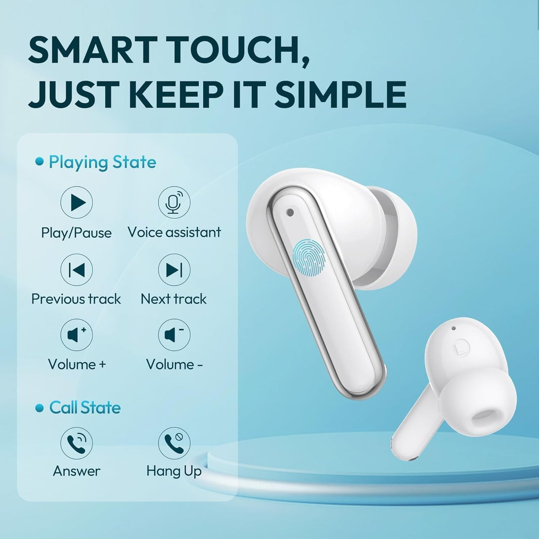 Earbuds Wireless Bluetooth Ear Buds 60H Playback LED Power Display Headphone Wireless Bluetooth IPX5 Waterproof In-Ear Earbuds with Mic for TV Smart Phone Laptop Computer Sports (White)