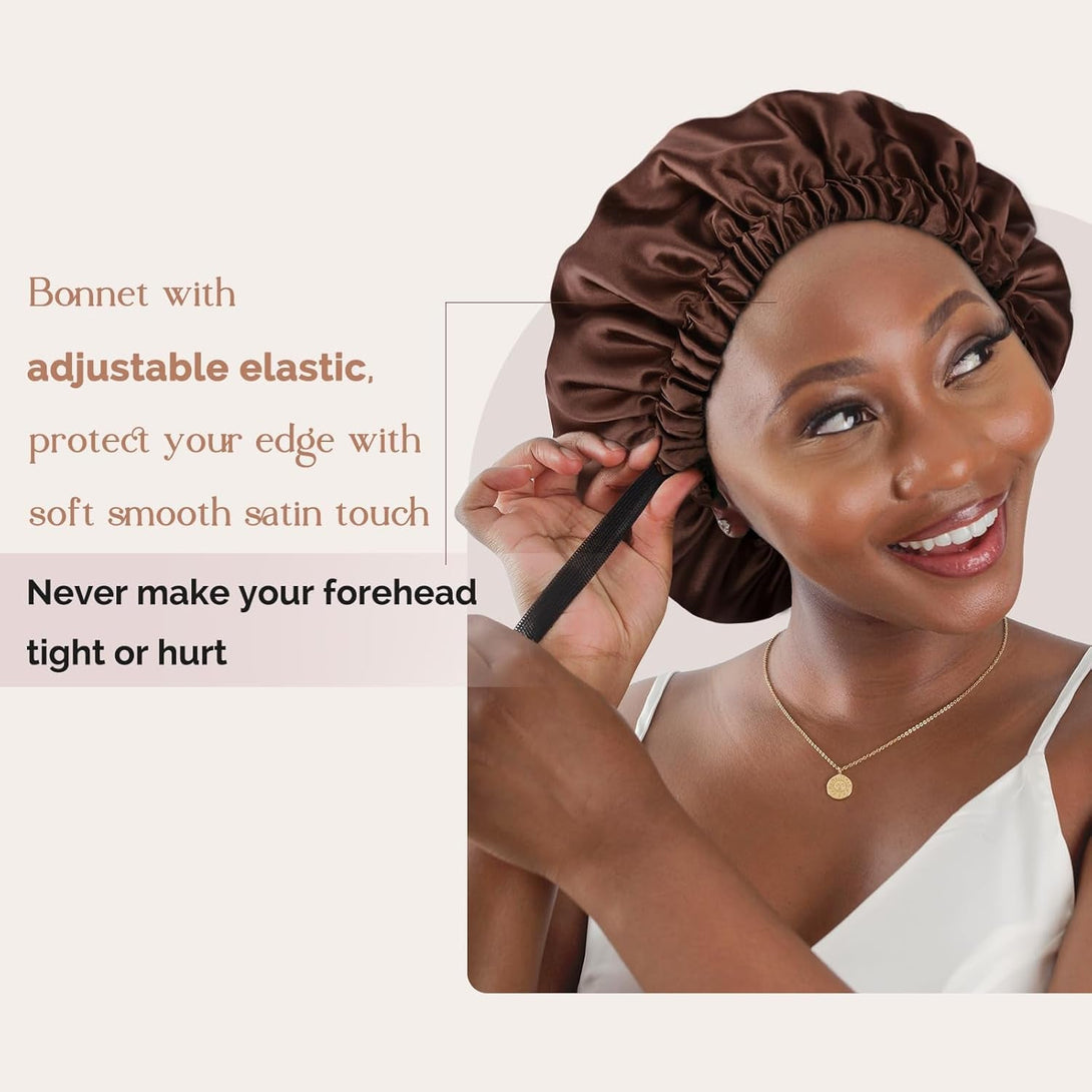 YANIBEST Double Layer Satin Bonnet Silk Bonnet Adjustable Hair Bonnet for Sleeping Bonnets for Women Curly Natural Hair Mom