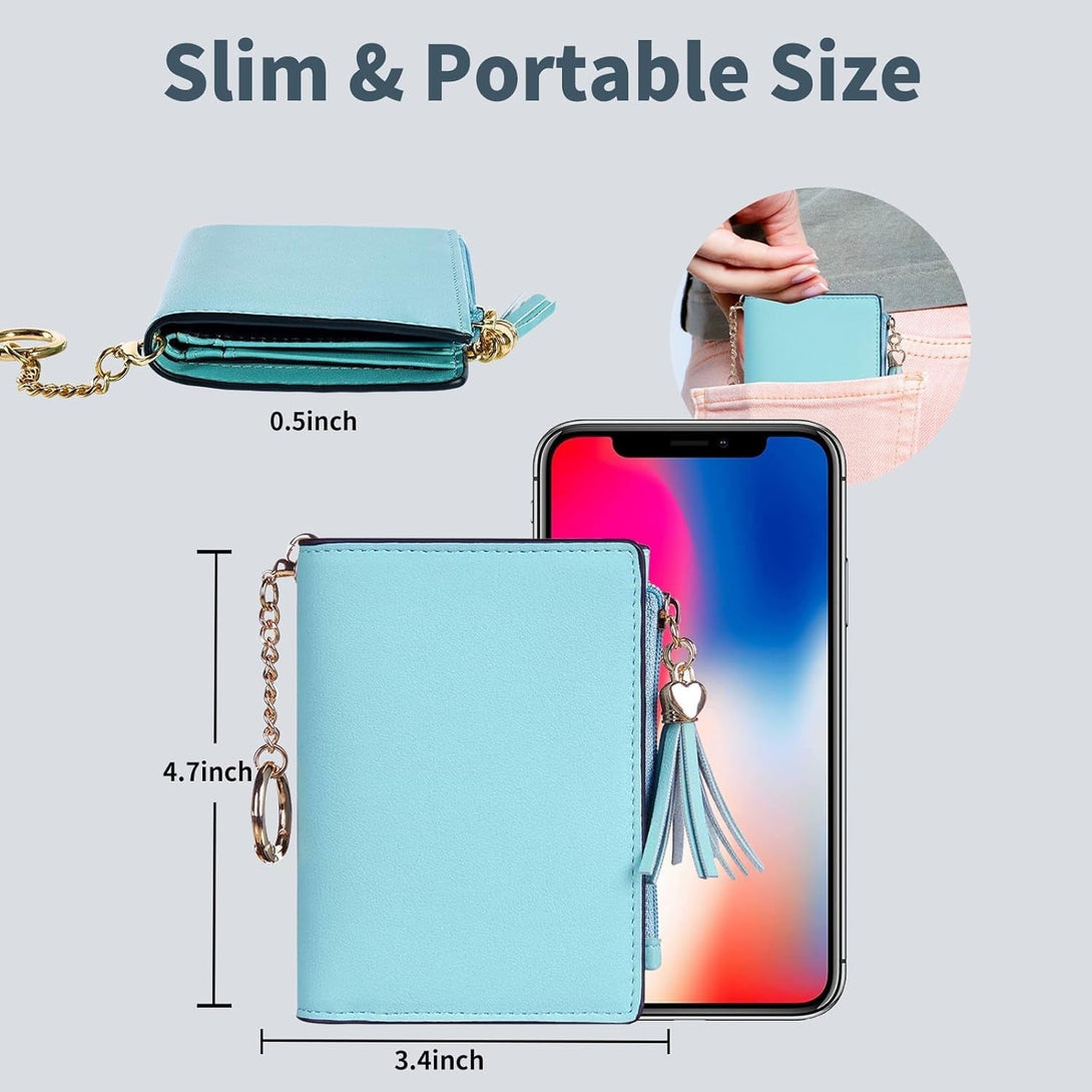 Gostwo Small Wallet Women RFID Wallet Girls Wallet with ID Window and Zippered Coin Pocket Tassel Cute Wallet Gift for Women Teenager Girls