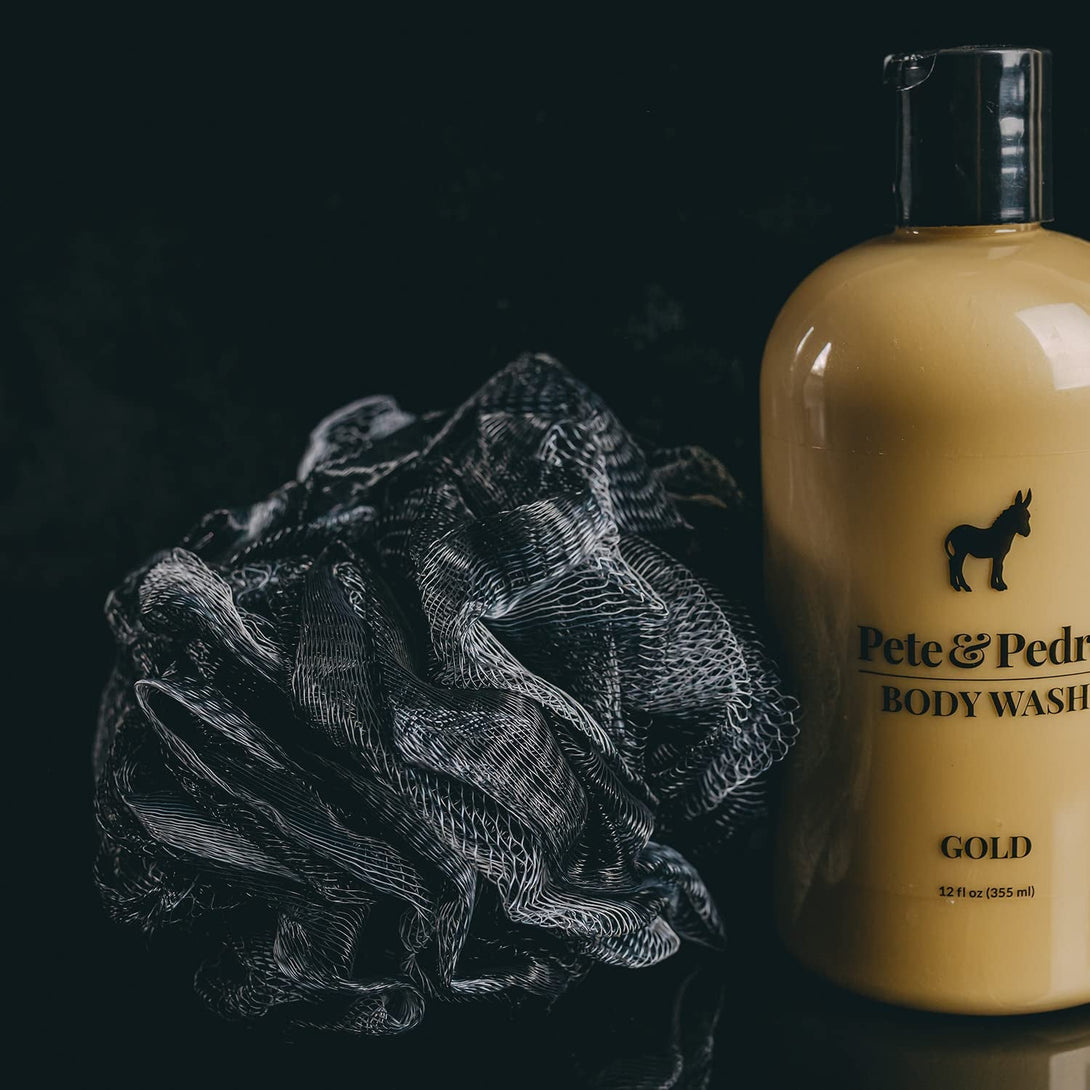 Pete & Pedro Loofah Sponge Pouf Bath & Shower Tool | Light Gentle Exfoliator & Skin Scrubber, Helps with Lather & Exfoliating Dermis | Black Mesh Body Shower Accessories | as Seen on Shark Tank
