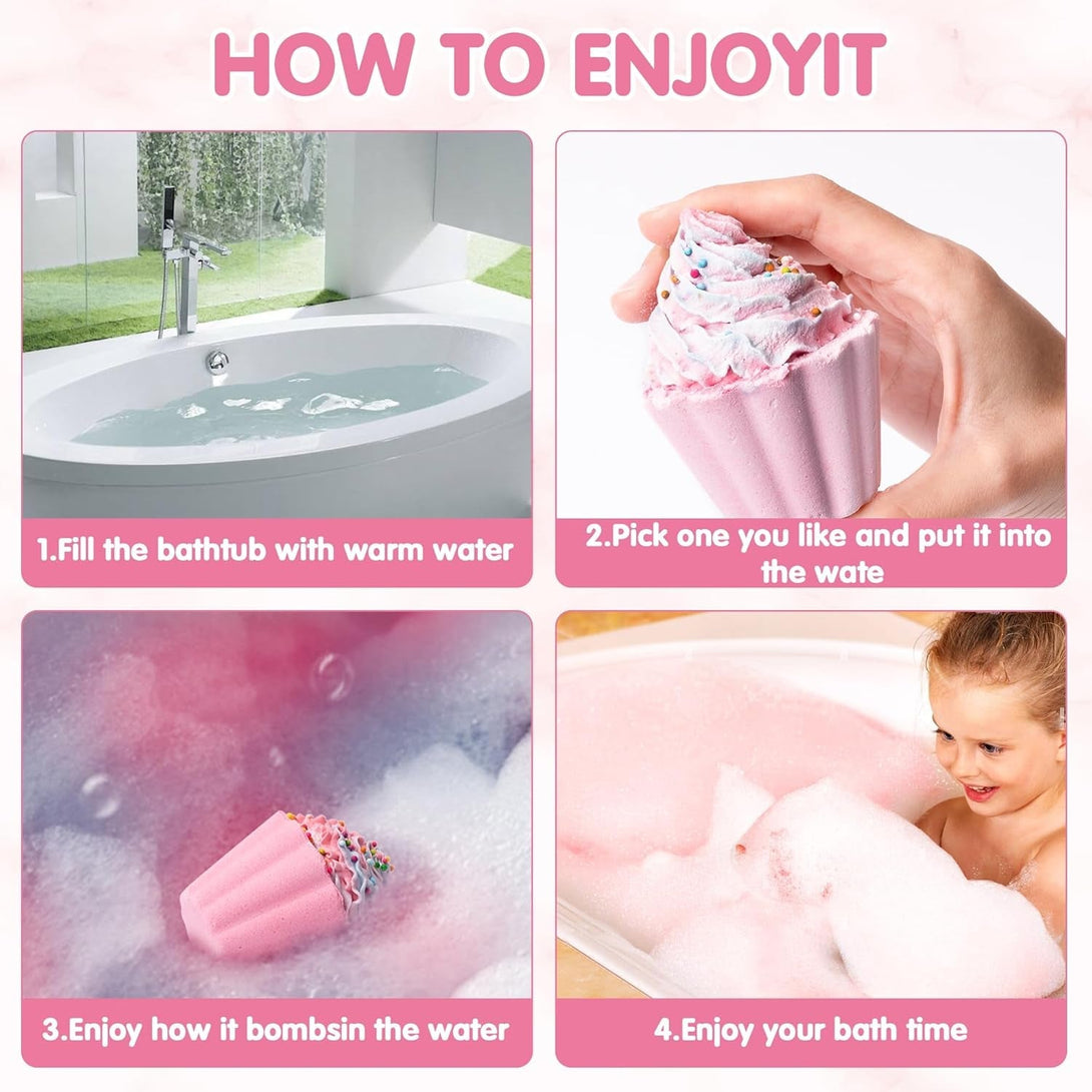 Beyumi Cupcake Bath Bombs Gift Set for Kids with Unicorn Squishy Stress Ball Toys inside Handmade Bath Bombs for Girls Women with Surprise inside Ideal Valentine Birthday Children'S Day Christmas Gift