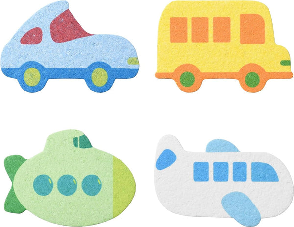 4 PCS Cartoon Car Bath Sponge for Kids,Transportation Cute Shape Compressed Cellulose Shower Sponges for Baby,Soft and Funny