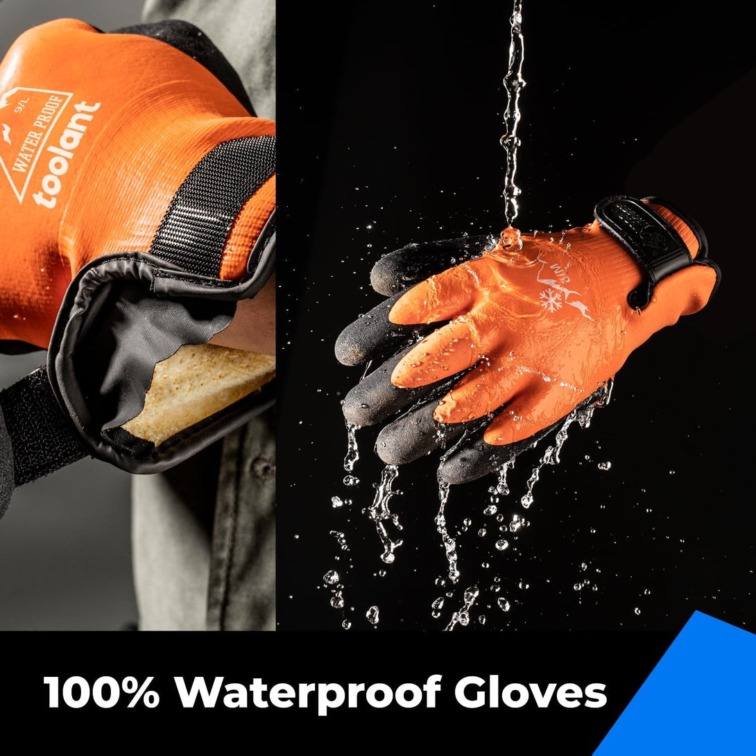 100% Waterproof Gloves for Men and Women, Winter Work Gloves for Cold Weather, Touchsreen, Thermal Insulated Freezer Gloves, with Grip, Orange, Medium