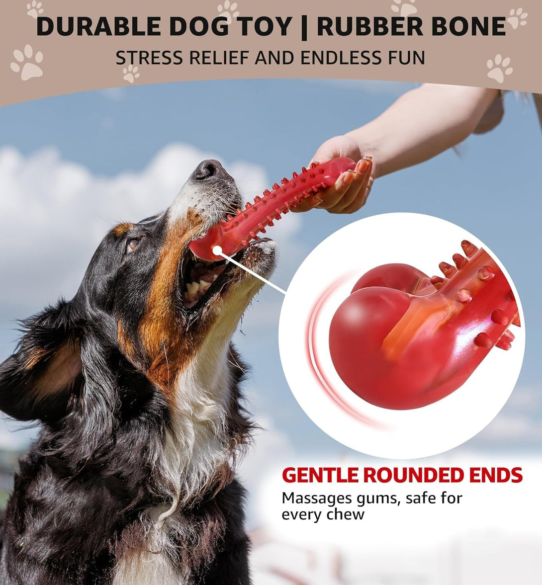 Dog Chew Toy for Aggressive Chewers, Tough Natural Rubber Bone with Irresistible Beef Flavor, Long-Lasting Teeth Cleaning & Reduce Boredom, Durable Dog Dental Toy for Small Medium Large Breeds