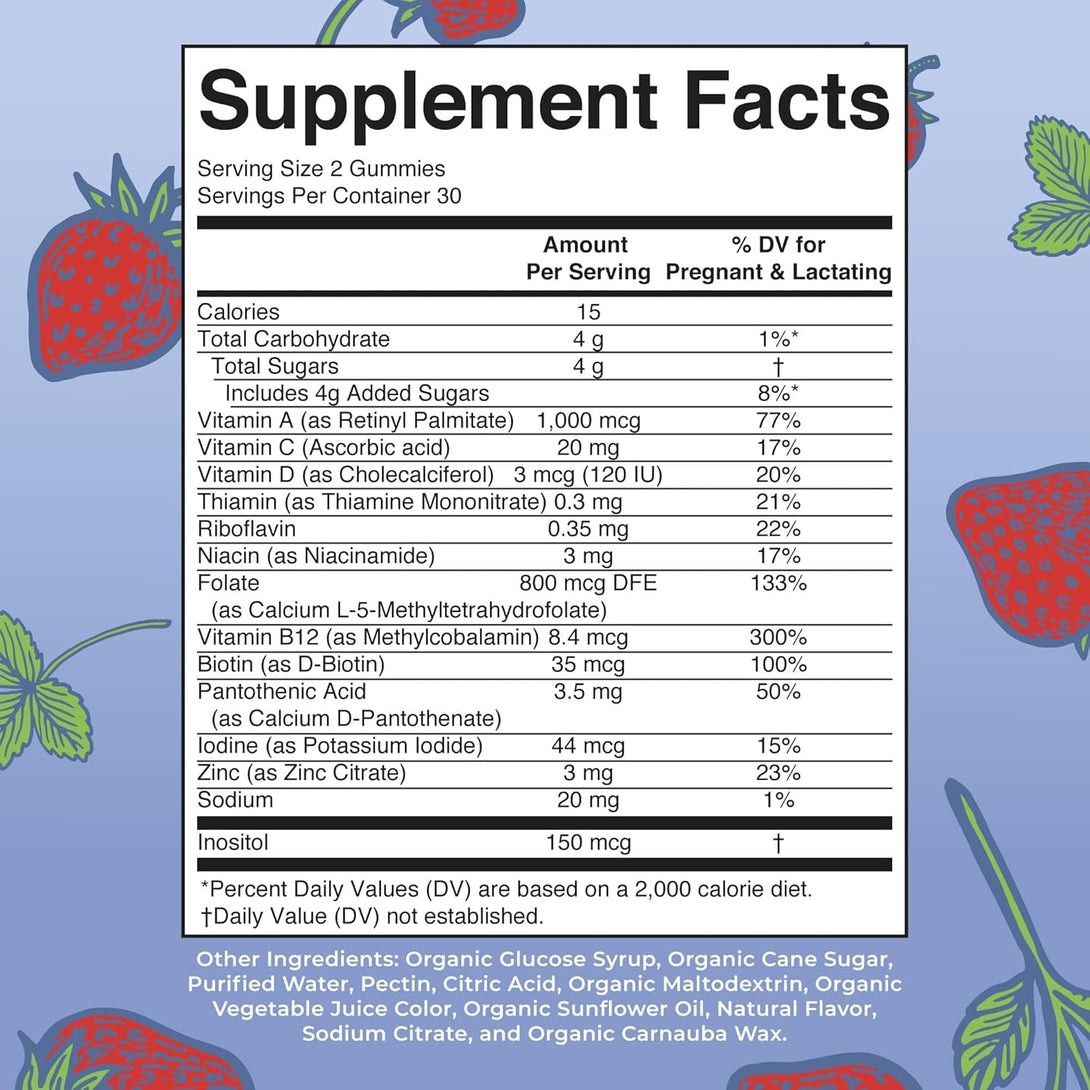 Maryruth Organics Prenatal Vitamins for Women | USDA Organic Prenatal Gummies | Postnatal Vitamins for Women Breastfeeding | Methylfolate 800 Mcg DFE | Iodine | Vegan | Non GMO | 30 Servings