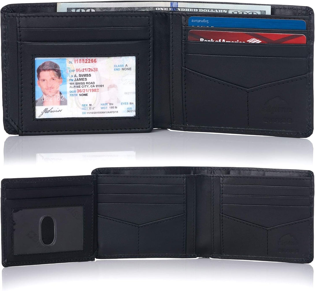 Alpine Swiss RFID Luka Men'S Flip ID Wallet Deluxe Capacity Bifold with Divided Bill Section Comes in a Gift Box