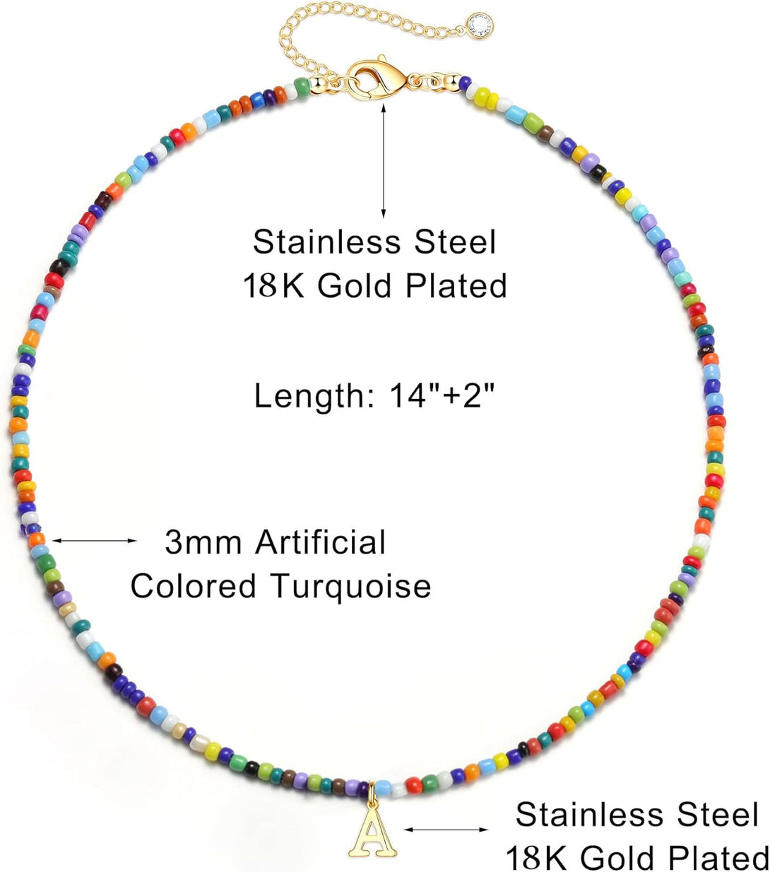 Yoosteel Colorful Beaded Initial Necklaces for Girls Kids Graduation Gifts - Cute Initial Necklaces for Teen Girl Women Trendy Letter Necklace Jewelry for Girls Birthday Graduation Gifts