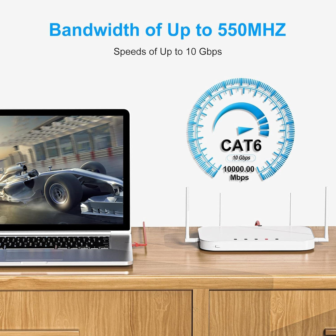 Cat6 Patch Cables 0.5 Foot (6 Pack), Cat 6 Ethernet Cable, 24AWG CCA Cord, UTP Network, Internet Cable, Compatible for PC, Routers, Switches, Servers, Printers, RJ45 LAN with 25 Cable Ties - 0.5FT