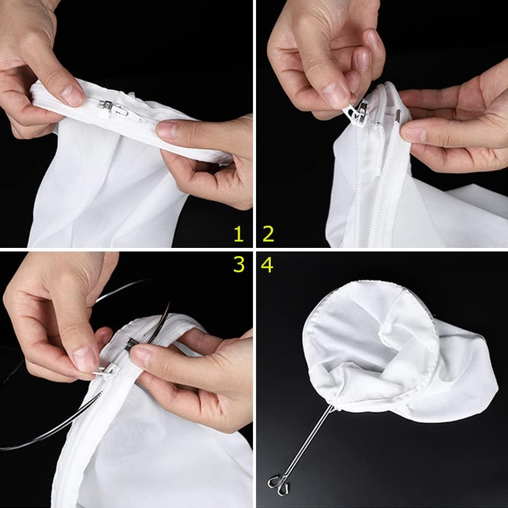 WMKGG Ultra Fine Mesh Strainer Bags, Reusable Mesh Filter Bags with Stainless Steel Handle Frame for Filter Nutmilk, Coffee, Milk, Butter, Juices and Fresh Cheese (Large + Small)