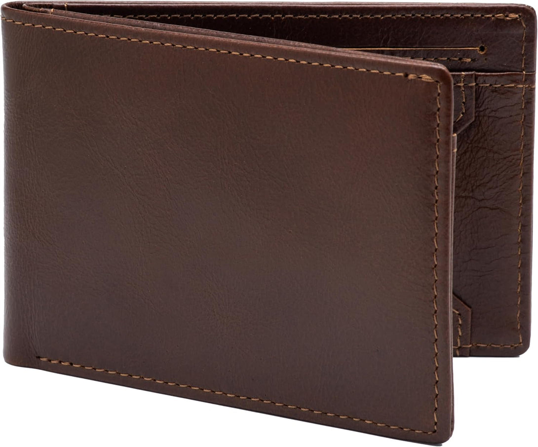 Slim Minimalist Mens Bifold Wallet, RFID Blocking Genuine Leather Wallet for Men with ID Window and 8 Cards Slot.（Coffee）