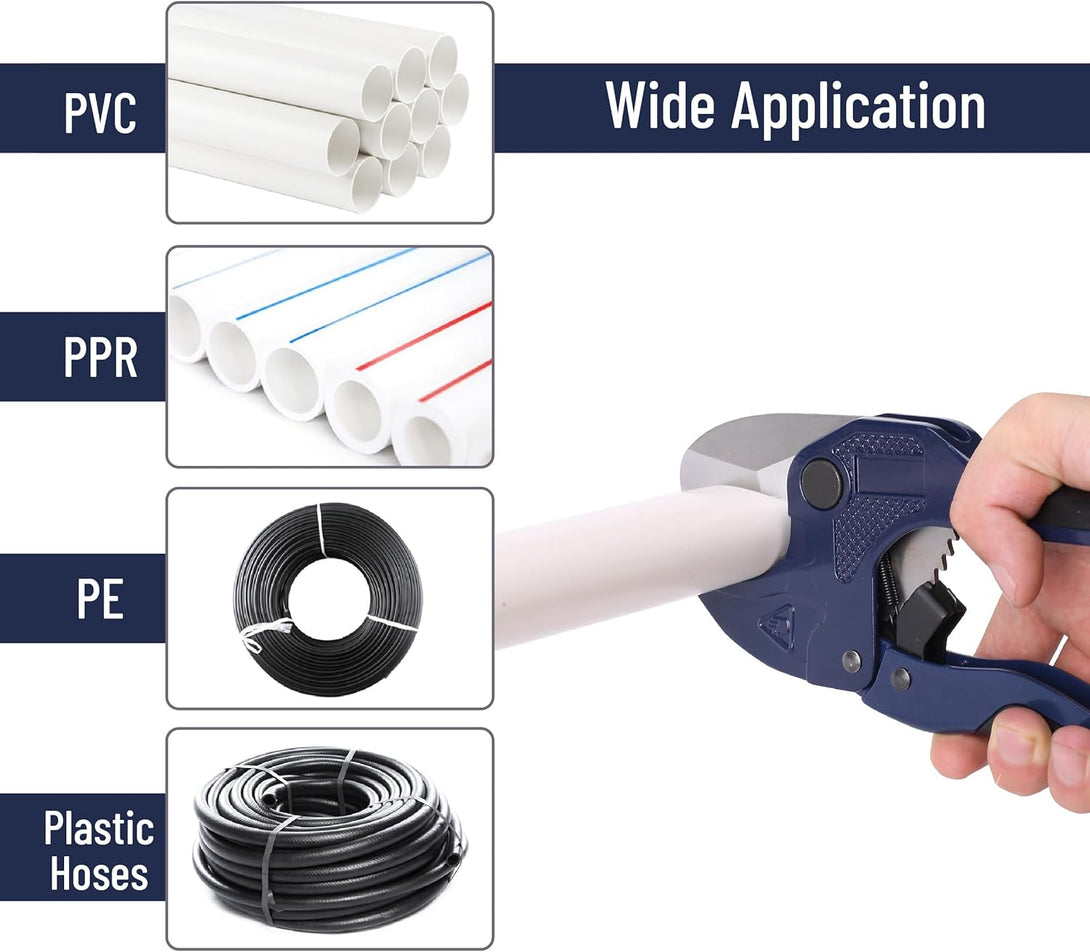 Bates- PVC Pipe Cutter, Cuts up to 1-5/8", Navy Blue Ratcheting PVC Pipe Cutter Tool, Pipe Cutters PVC Pipe Shears, Plastic Pipe Cutter, PEX Pipe Cutter, PVC Cutter Tool, PVC Ratchet Cutter