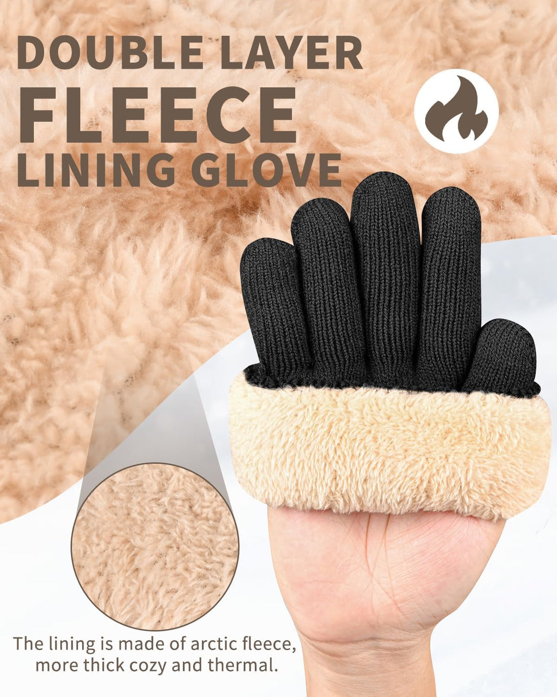 Thermal Winter Gloves-Fleece Lining Touch Screen Knit Stretchy Warm Gloves for Running Cycling Riding- Men Women