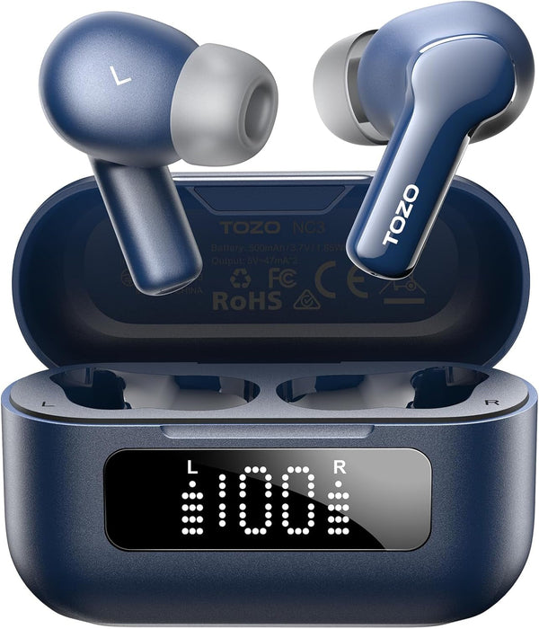 TOZO Hybrid Active Noise Cancelling Wireless Earbuds with 6 Mics AI Clear Call Ear Buds 55H Playtime with LED Display 32 Preset Eqs via APP Bluetooth 5.3 IPX8 Waterproof in Ear Headphones