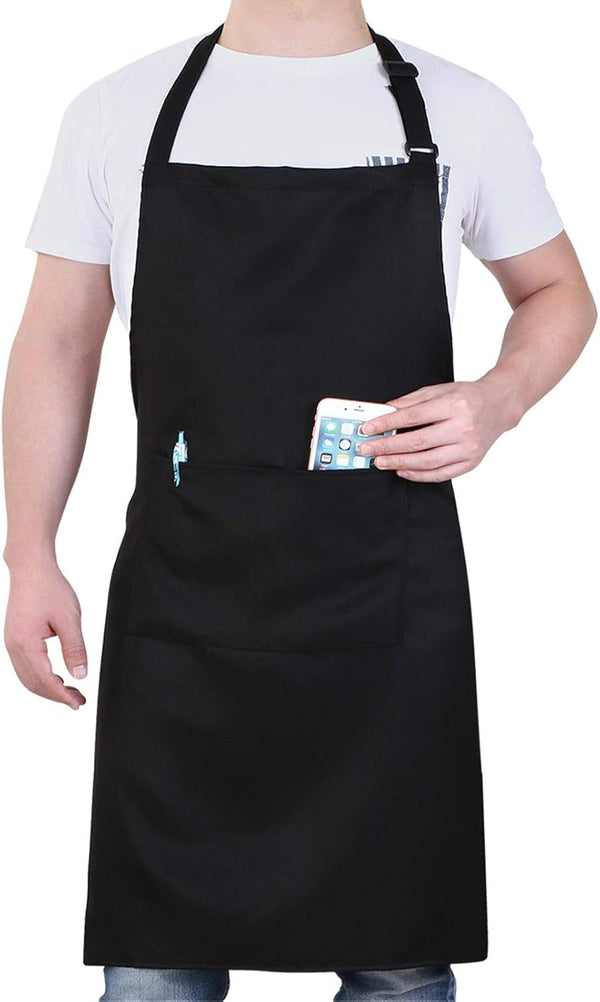 Will Well Chef Apron for Men and Women - 33" X 27" Large with 38" Waist Ties for a Comfy and Snug Fit, Durable and Lightweight, with 2 Spacious Pockets for Your Cooking Essentials - 1-Pack, Black