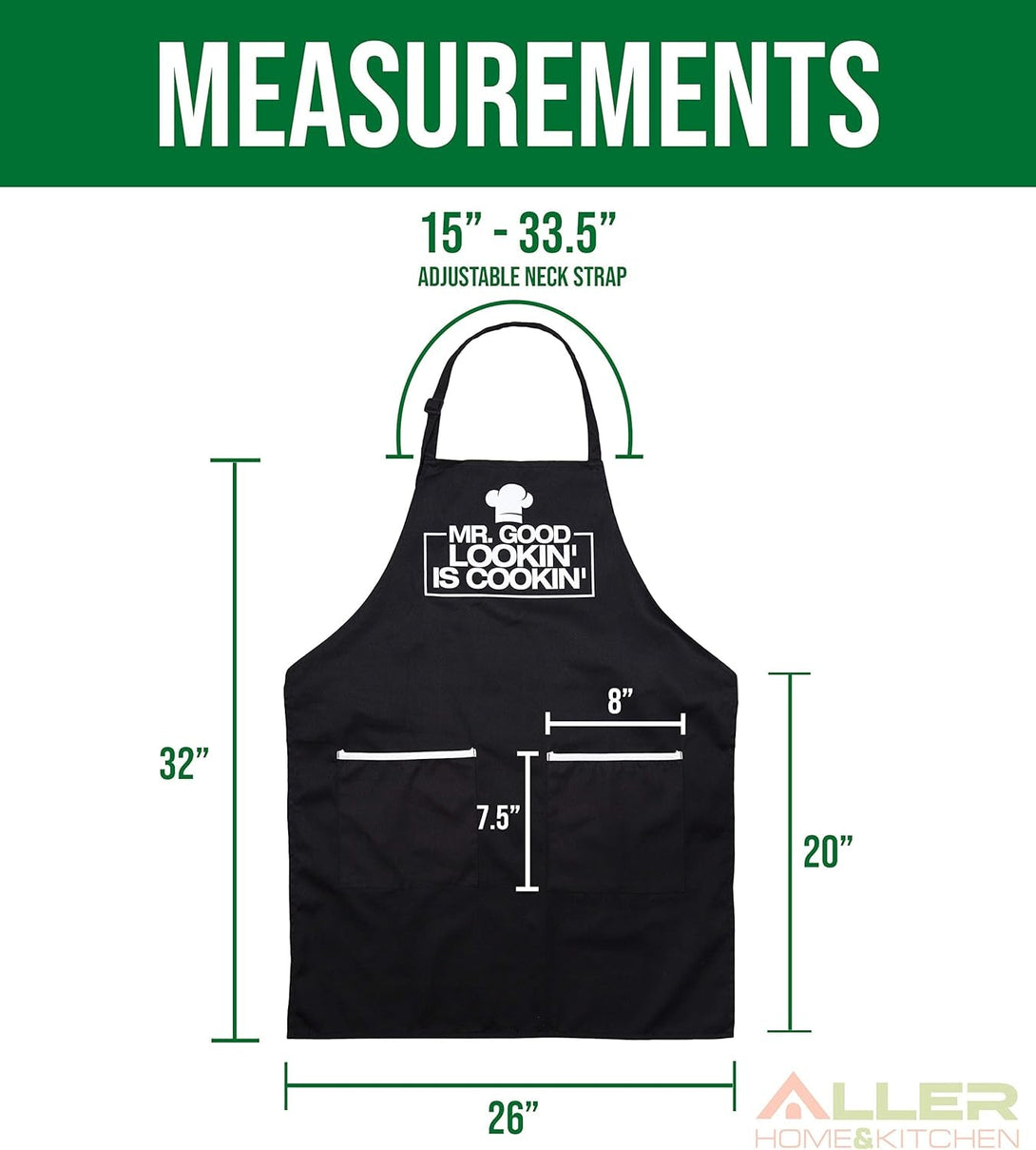 ALLER HOME&KITCHEN Funny Apron for Men, 2 Large Pockets One Size Fits All Chef Apron for Grilling, Cooking, BBQ Accessories