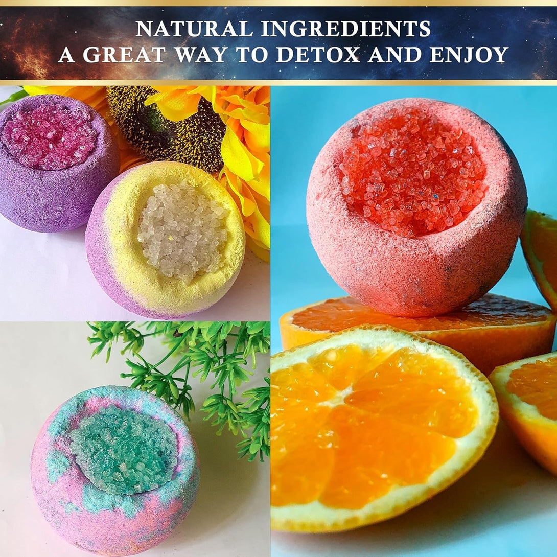 Cosmic Crystal Bath Bombs / 8 X 2.12 Ounces Handmade Bubble Bath Gift Set/Epsom Bath Salt/Vegan & Cruelty-Free/Luxury Spa Gift for Men, Women and Kids