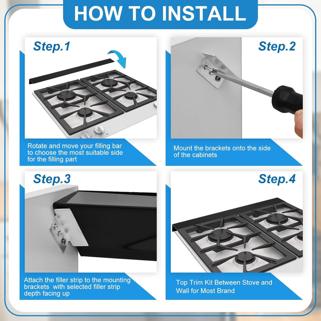 Amylove 30 Inch Large Stove Gap Cover, Slide in Range Rear Filler Kit Stove Gap Filler Cooktop Trim Kit Top Trim Kit between Stove and Wall Aluminum Range Accessories with Screws Install Tool(1 Set)