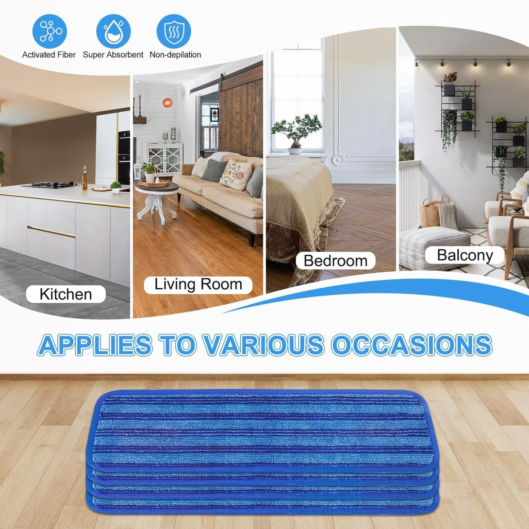 4 Pack Upgraded Reusable Mop Pads Compatible with Swiffer Powermop, Mop Refill Pads Replacement for Swiffer Power Mop Spray Mop Pads for Multi-Surface Floor Cleaning, Quality Updated Cationic Material