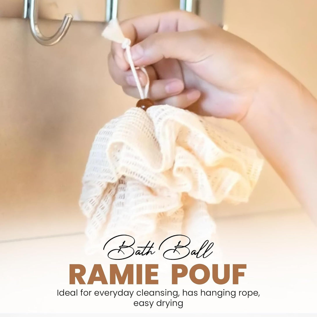 Loofah Exfoliating Body Scrubber Pack - Ramie Shower Pouf, Natural Bath Sponge, Women Bathing Sponges for Exfoliation, Organic Washing Glove, Soft Mesh Exfoliator, Cleaning Mitten