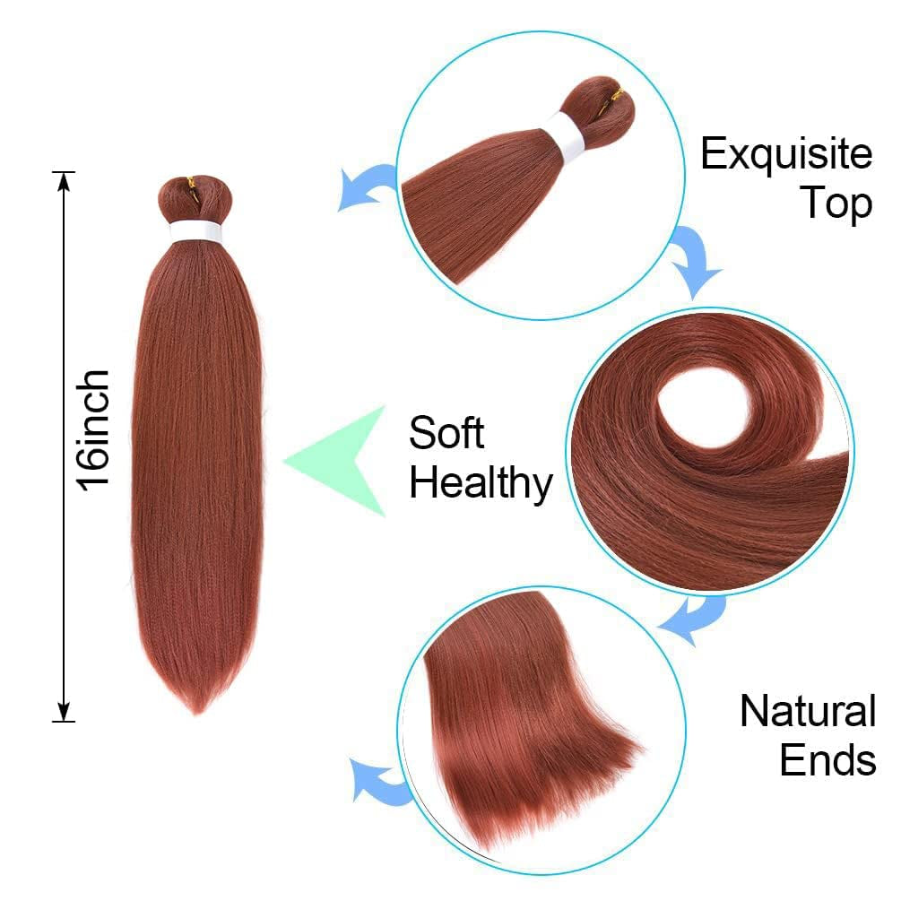 8 Pack Ombre Braiding Hair Pre Stretched - 16" 55G/Pack Premium Pre Stretched Braiding Hair Extensions, Professional Itch Free Hot Water Setting Perm Yaki Texture Prestretched Hair(#350)