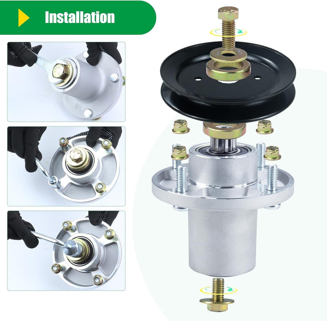 3 Pack 607418 Spindle Assembly with 604664 Pulley Replaces Hustler 607418 Spindle 607418, 601804 Hustler 601804 Spindle Assembly, Hustler Raptor SD 54 Parts, Hustler Raptor SD 54 Deck Spindles