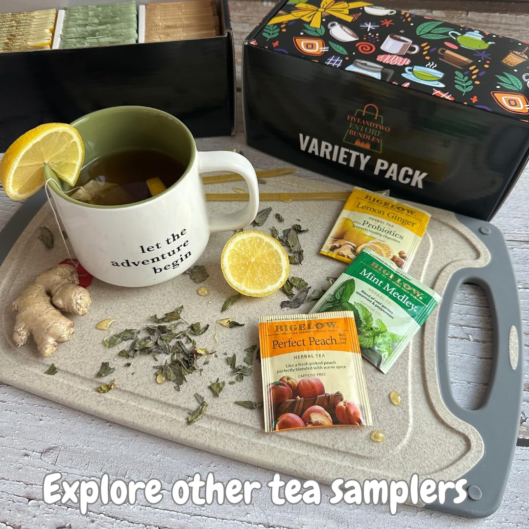 56-Piece Tea Sampler Gift Set – 14 Flavors, Premium Assorted Variety Pack with 10 Honey Sticks & Recipe Ebook – Gift for Tea Lovers, Him & Her