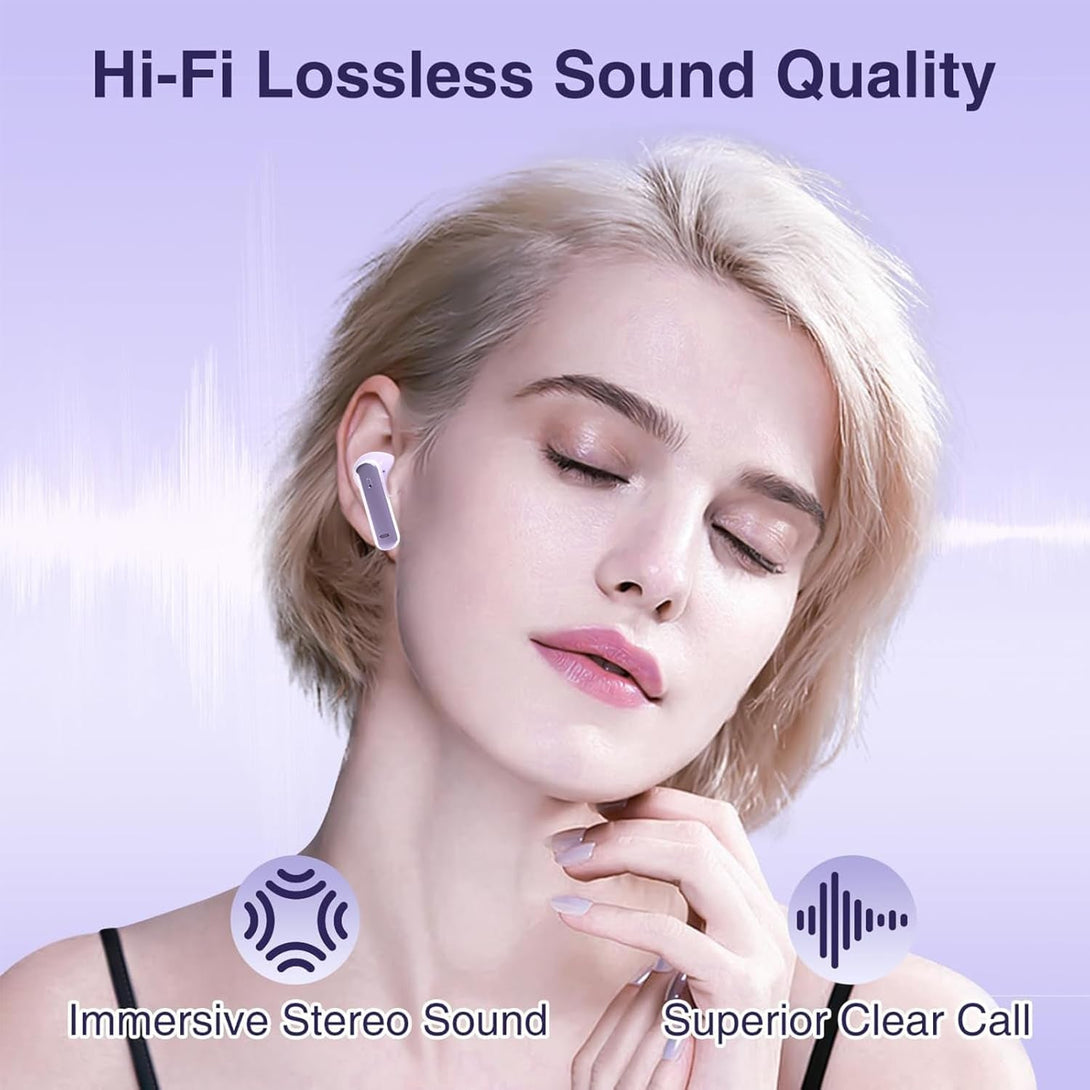 Wireless Earbuds, True Wireless Bluetooth 5.3 Earbuds with Charging Case, Stereo Bluetooth Headphones with Microphone for Iphone Android Smart Cellphones (Purple)