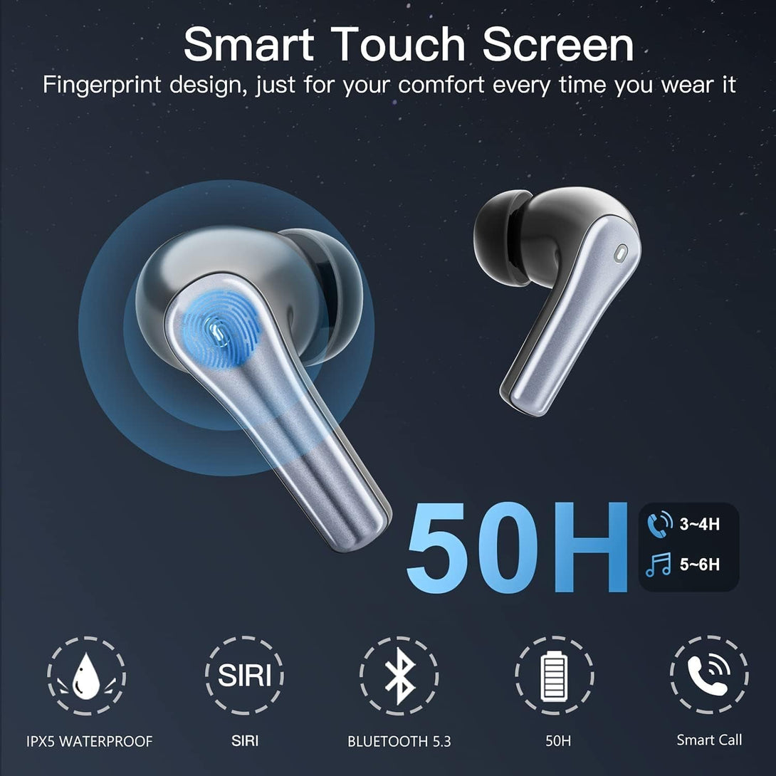 Bluetooth Headphones,Wireless Earbuds 50H Playback Ear Buds with Charging Case Stereo Sound In-Ear Airbuds Waterproof Earphone with Mic Compatible with Iphone/Android Pods Laptop Sports Workout