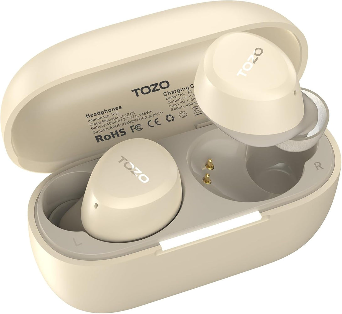 TOZO A1 Wireless Earbuds Bluetooth 5.3 Light Weight in Ear IPX5 Waterproof Headphones 2 Mic for AI Calls, Immersive Premium Sound Bass Headset with Charging Case, 32 Presets EQ Customization via App