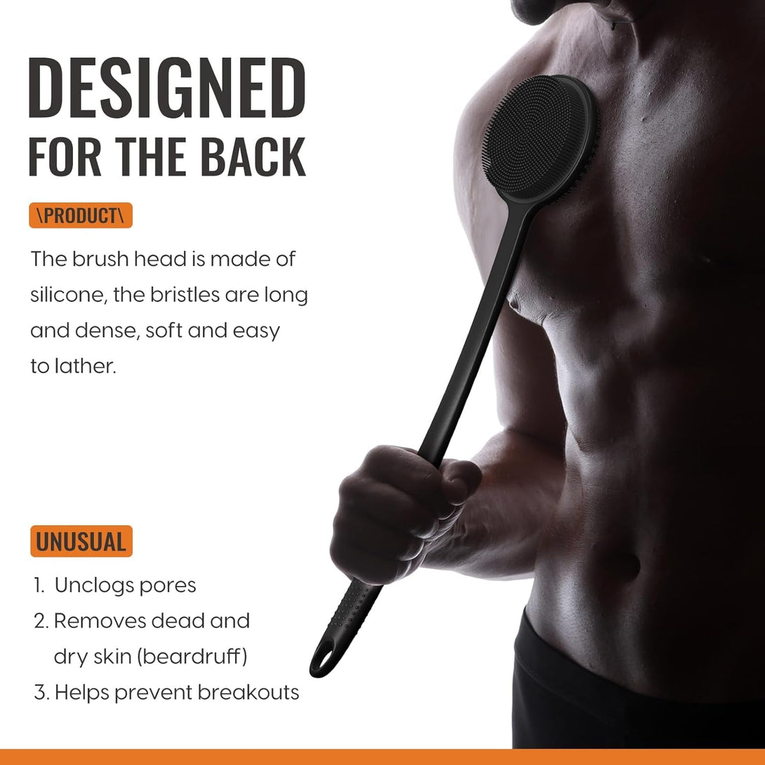 VWMYQ Silicone Back Scrubber for Shower, Silicone Face Scrubber for Men,17In Lengthen Long Handle Body Brush, Double Sided Shower Brush for Shower Exfoliating and Massage, Back Scrubber for Men