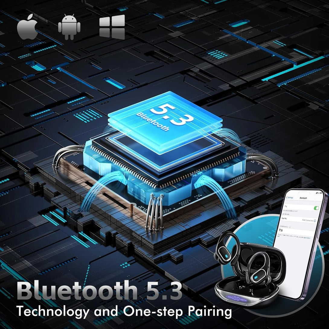 Wireless Earbuds Bluetooth Headphones 80Hrs Playtime Ear Buds IPX7 Waterproof Sports Earphones Wireless Charging Case Over-Ear Earhooks Headest - Black