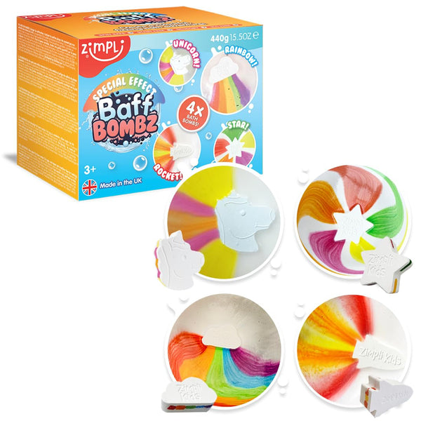 4 X Large Special Effect Bath Bombs Gift Set, Cloud Rainbow, Rocket, Moon & Star Fizzers, Ideal Birthday Present for Children, Montessori Bath Toy, Value Party Bag Fillers, Moisturising for Dry Skin