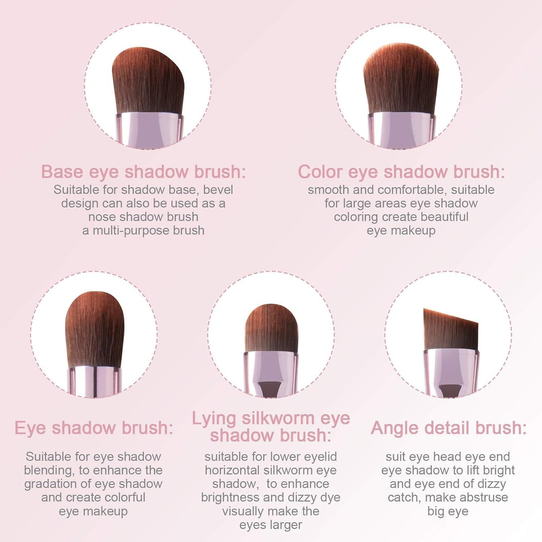 5Pcs Eyeshadow Brush Set, Portable Eye Brushes, Premium Eye Makeup Brush, Eyeliner Brush, Angled Brush by YUESHENNAN (Pink).