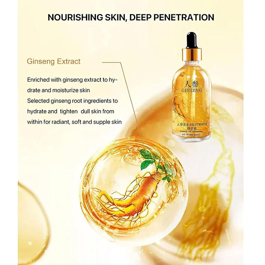 Ginseng anti Wrinkle Serum, Ginseng Polypeptide Anti-Ageing Essence, Ginseng Extract Liquid, Korean Ginseng anti Aging Essential Oil Tighten Moisturizing Smooth Skin Reduce Fine Lines (2 Bottles)