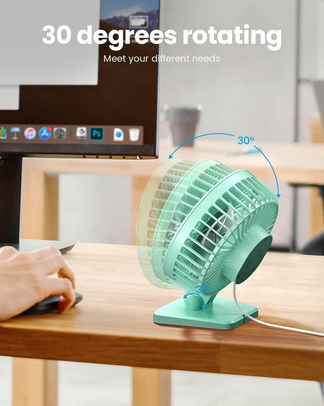 Gaiatop USB Desk Fan, Small but Powerful, Personal Portable Quiet 3 Speeds, Adjustable Mini Table Desktop Fan for Cooling Home Office Car Summer Travel Gifts Green